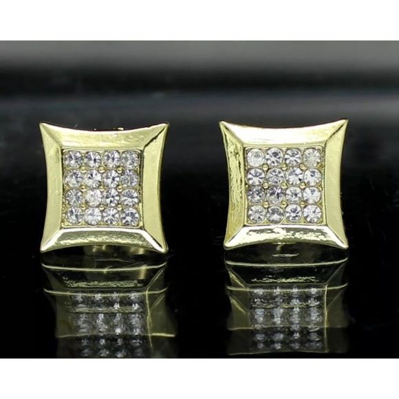 Iced out Square Kite Earrings Gold / Silver New - Picture 6 of 7